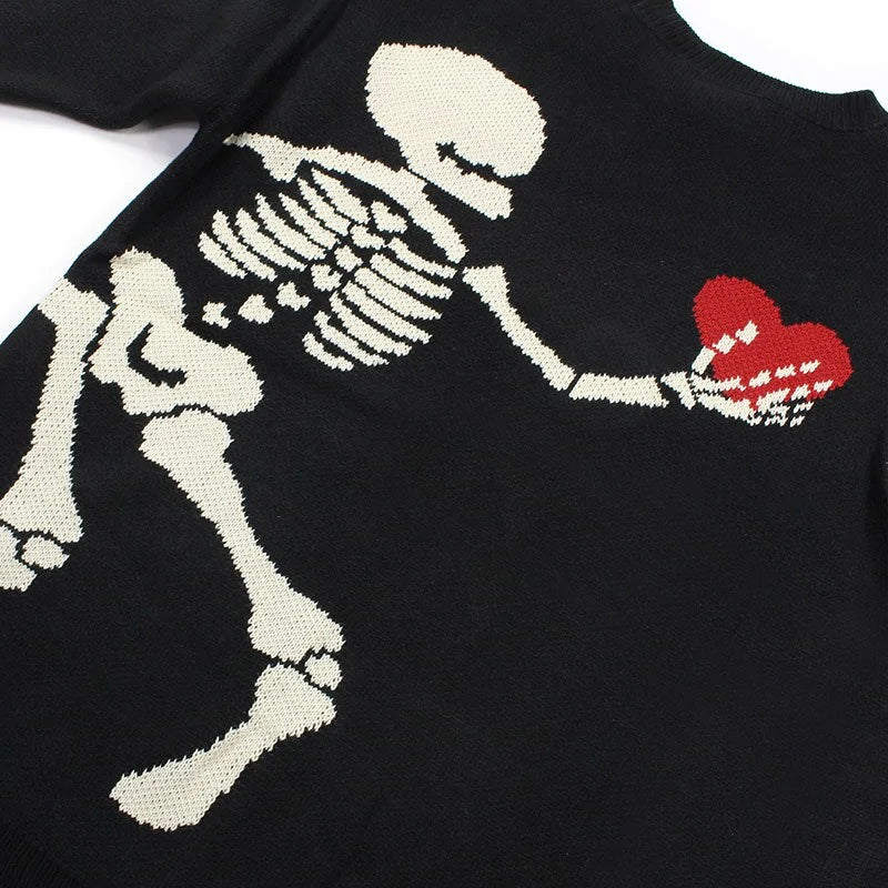 Knitted skeleton x Heart Sweater