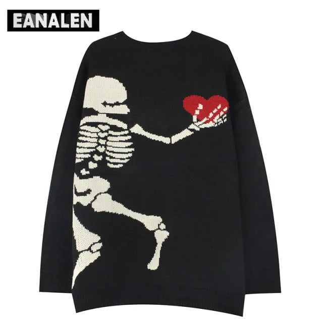 Knitted skeleton x Heart Sweater